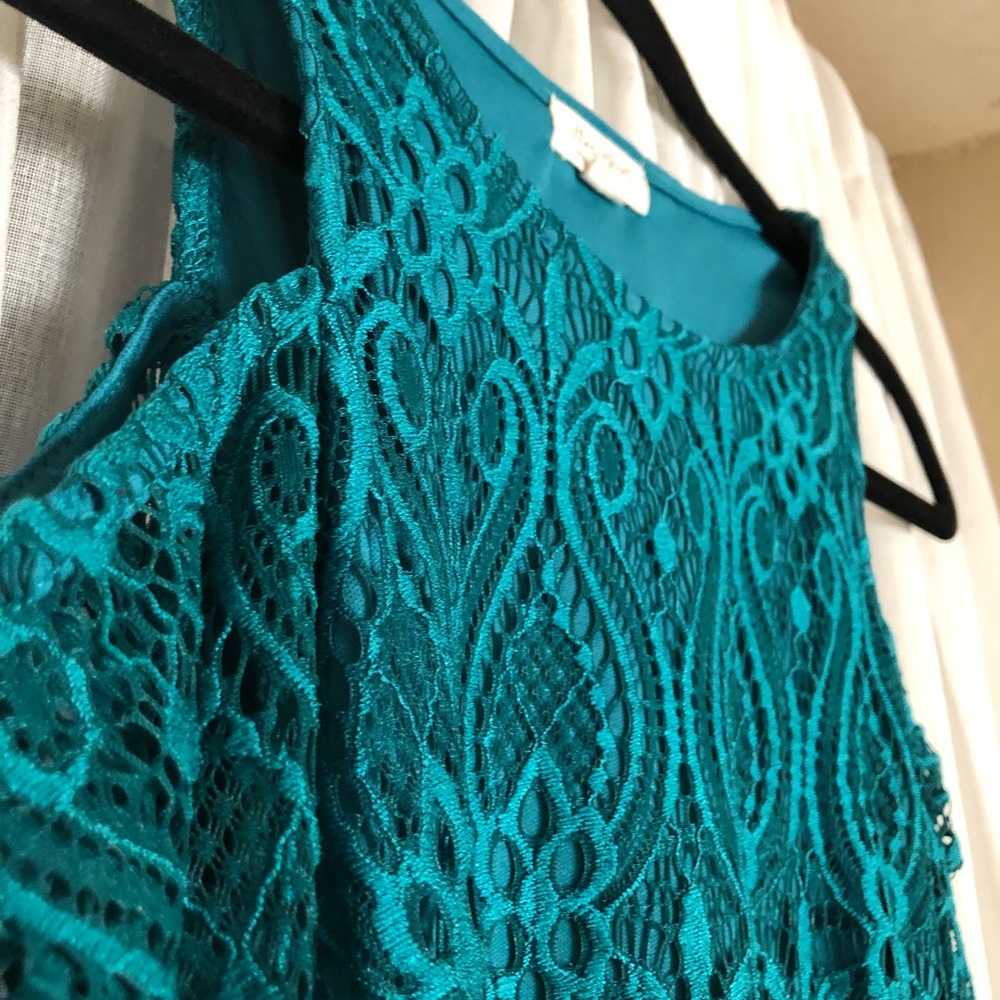 Turquoise Lace Bell Sleeve Dress